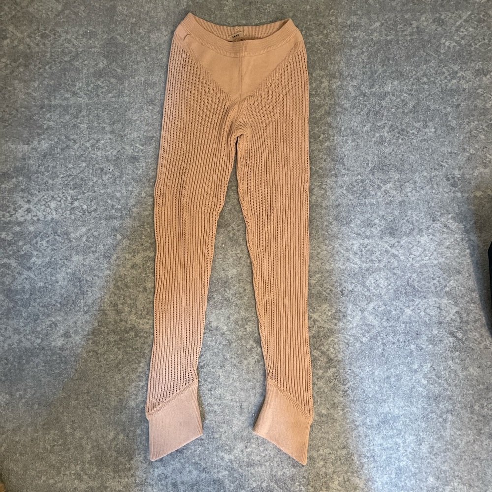 Ribbed Knit Leggings in Tan